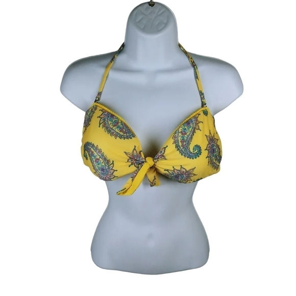 Isabella Rose Bathing Swim Bikini Top Yellow with Paisleys L - Picture 1 of 8